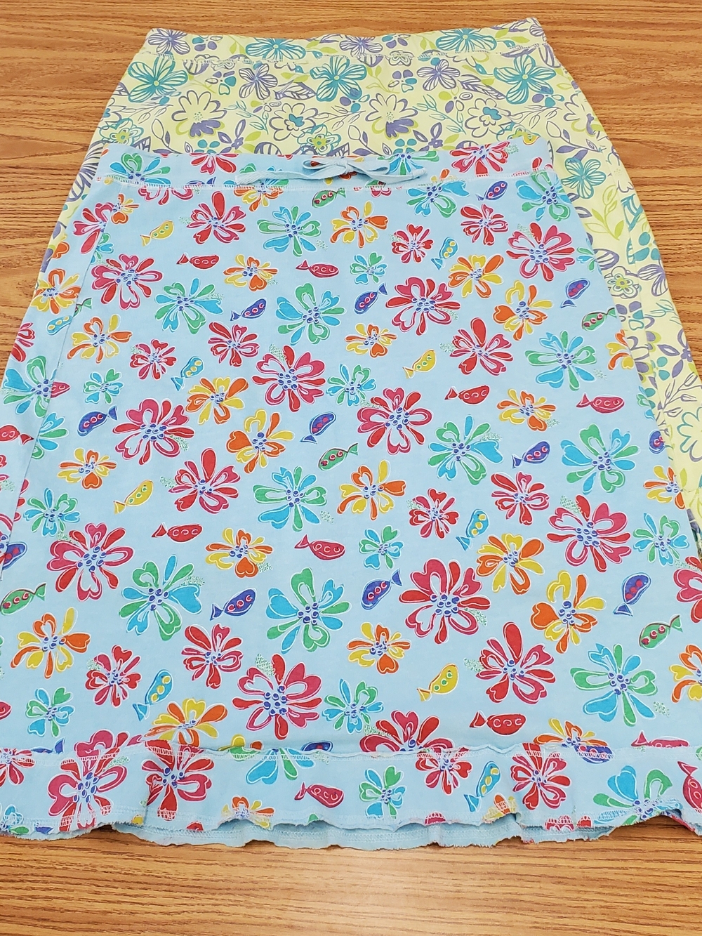 Fresh Produce Light Blue Floral and Line Green Multicolor Ruffle Skirts - Picture 9 of 13
